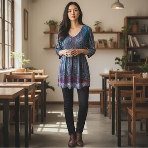 Woman's Velvet Blue and Purple Sequin Trim‎ Babydoll Empire Waist Fairy Tunic